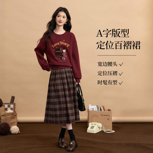 【周末秒杀】熙世界小熊图案红色加绒卫衣女宽松慵懒套头圆领上衣2025冬季新款 商品图2