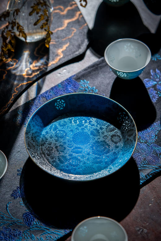 富玉窑 景德镇手工扒花描金 功夫茶具主人杯幽谷听泉万花纹盖碗茶具 商品图4