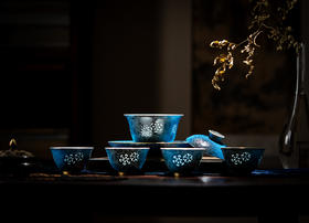 富玉窑 景德镇手工扒花描金 功夫茶具主人杯幽谷听泉万花纹盖碗茶具