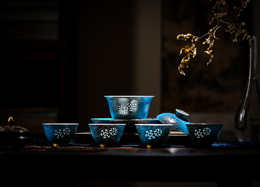 富玉窑 景德镇手工扒花描金 功夫茶具主人杯幽谷听泉万花纹盖碗茶具 商品图0