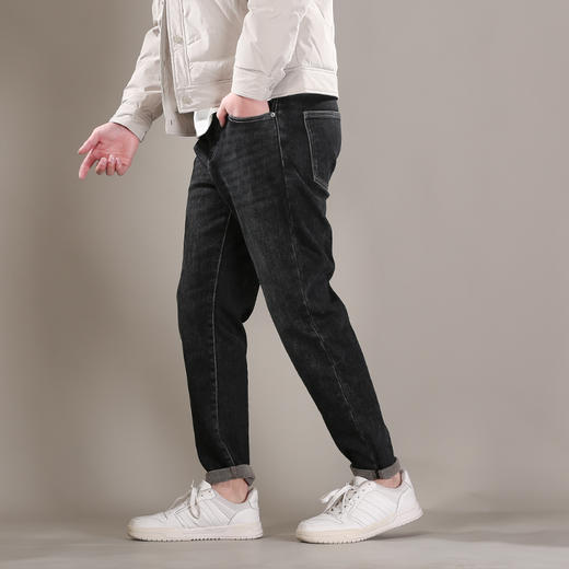 DRONKOO 2025 正常腰表袋右后袋蓝绿皮标一体绒厚牛仔长裤 商品图2