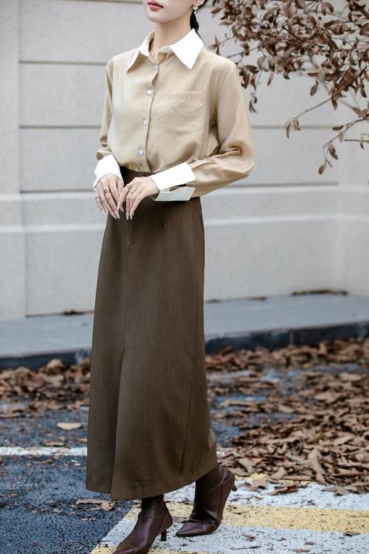 ESTELLICA 气质翻领拼接撞色长袖衬衫 21486 商品图4