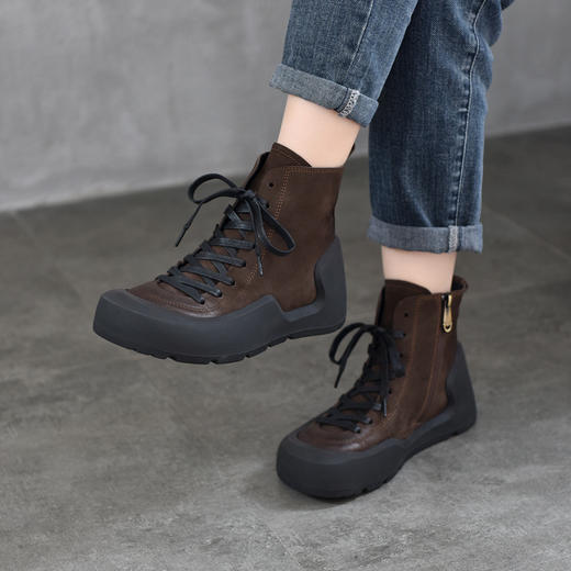 T818-08真皮短靴复古马丁靴 头层牛皮包头休闲女靴 商品图0