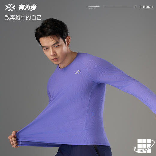 有为者/加厚呼吸方格圆领长袖 跑步运动速干户外秋冬长袖T男女款 商品图3