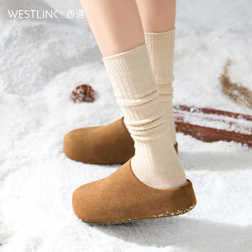 西遇加绒小土豆勃肯鞋女新款秋冬保暖毛毛拖鞋厚底内增高半拖V0057298 商品图3