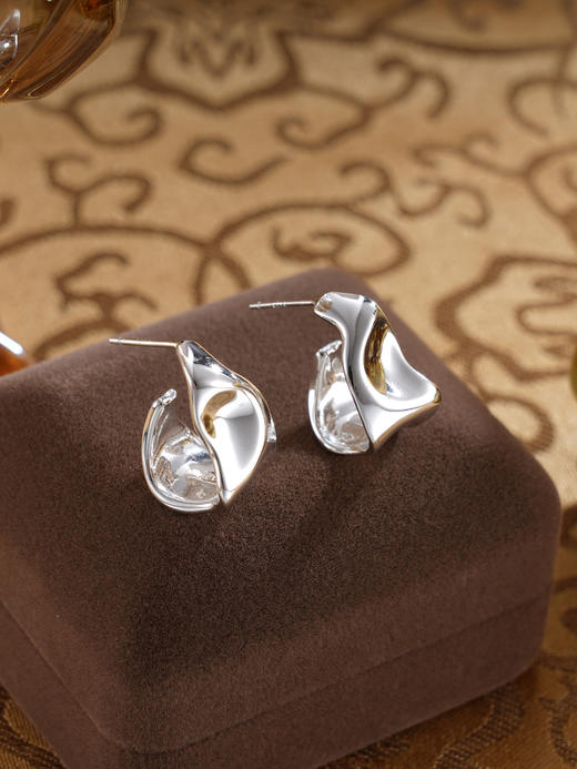 子佩集S925银【银河倒影】耳钉【EZ-1610】纯银原创2扣环耳圈2502 商品图0