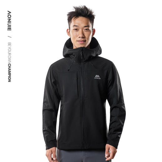 奥尼捷户外保暖软壳夹克加绒防泼水防风男士连帽冬季保暖外套 商品图0