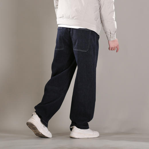 DRONKOO 2025 半松紧腰底竖条纹面磨毛普洗厚牛仔长裤 商品图3