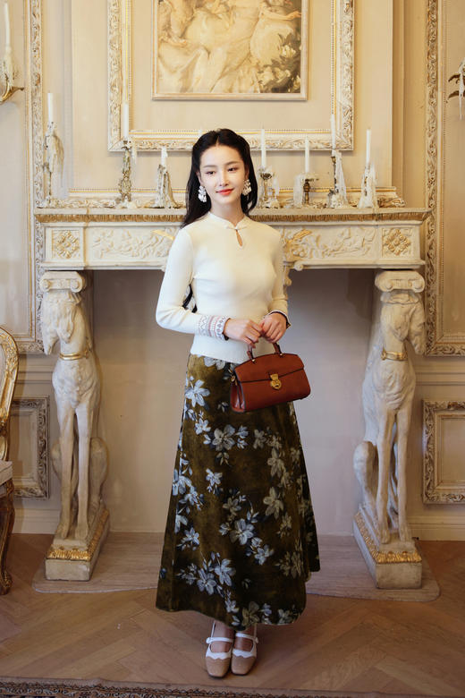 逸红颜明月优选#百合花丝绒半裙『香满庭』复古浪漫大气百合印花，百搭典雅新中式 商品图13