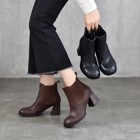 T810-13高端真皮 女鞋 短靴女头层牛皮低筒烟筒靴女士皮靴