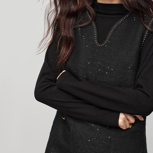 【年货节】熙世界「财阀千金小香风裙」黑色羊毛呢背心连衣裙女2025秋冬新款 商品图3