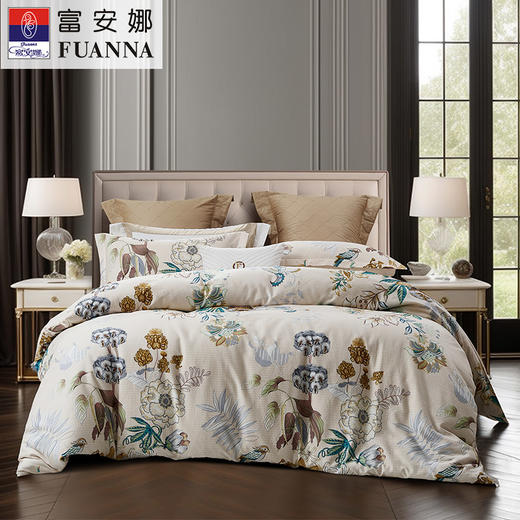 【积分兑换】富安娜（Fuanna）纯棉四件套-花舞欣岚 被套203*229cm 床单230*240cm 枕套74*48cm 商品图0