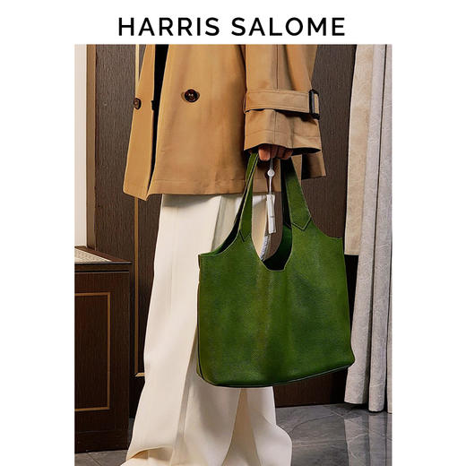 Harris Salome头层牛皮复古大容量通勤单肩斜挎包 商品图1