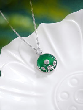 子佩集S925银【绿韵纳福】套链【TL015845】纯银绿玉髓平安扣福字项链2507