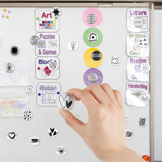 【30个/包】磁吸冰箱贴 艺术线条涂鸦白板磁性贴片 照片固定黑板强力磁贴  3cm 商品图5