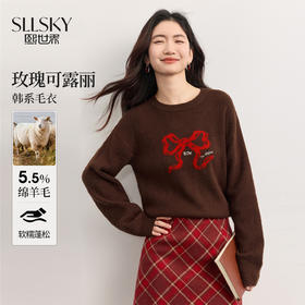 【周末秒杀】熙世界可露丽韩系圆领毛衣女宽松套头减龄蝴蝶结针织衫25秋冬新款