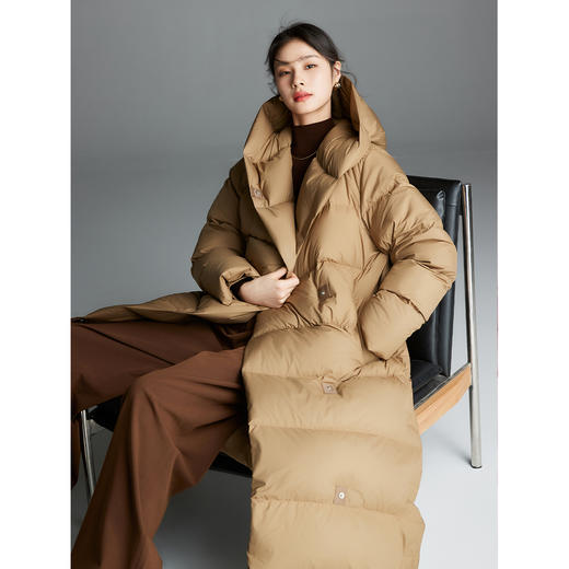 棉仓346615023-轻量感连帽羽绒服女长款过膝 秋冬宽松90白鹅绒保暖外套 商品图2