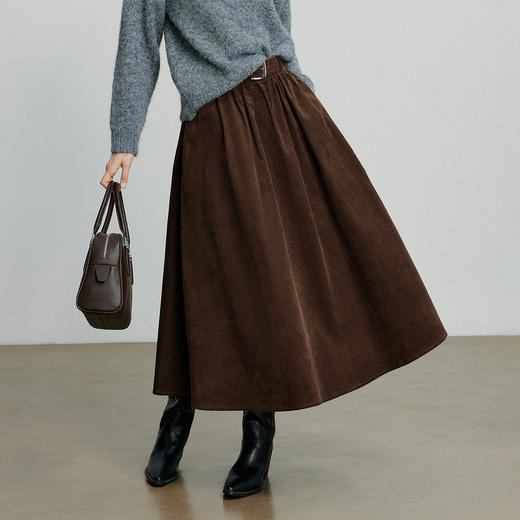 初语半身裙女新款纯棉灯芯绒复古可露丽风中长款伞裙 商品图1