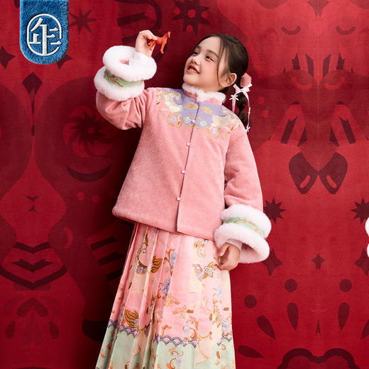 【年衣品牌团】年衣童装汉服套装冬季儿童马面裙中式唐装加绒锦绣前程汉服套装   1207 商品图1