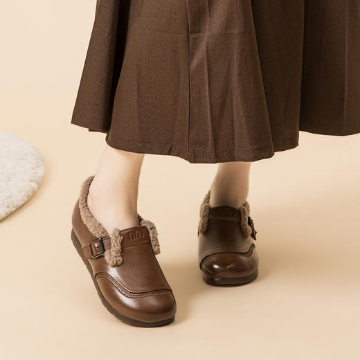 真皮毛毛鞋休闲羊羔毛平跟，牛筋底中老年妈妈加绒棉皮鞋MLD-5998 商品图1