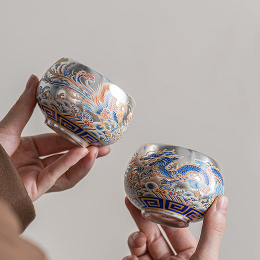 朕的潮代·龙凤对杯茶具礼盒 非遗传承 瓷胎鎏银技艺 胎质细腻 图案精美 馈赠佳品 收藏茗器 商品图6