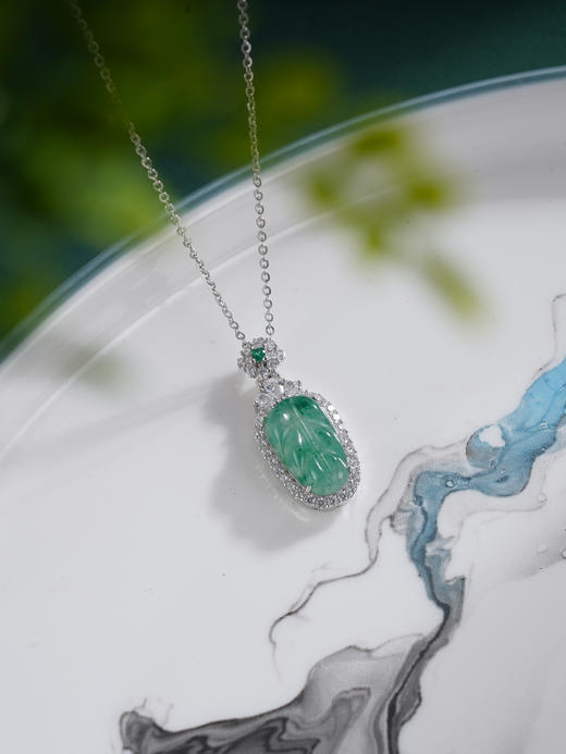 子佩集S925银【叶茂泽福】套链【TL014601】纯银翡翠叶子项链2507 商品图0