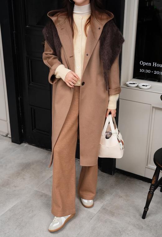 （稀缺货源）火桐hooton 厚全羊绒双面呢连帽及膝大衣外套ZB9090 商品图1