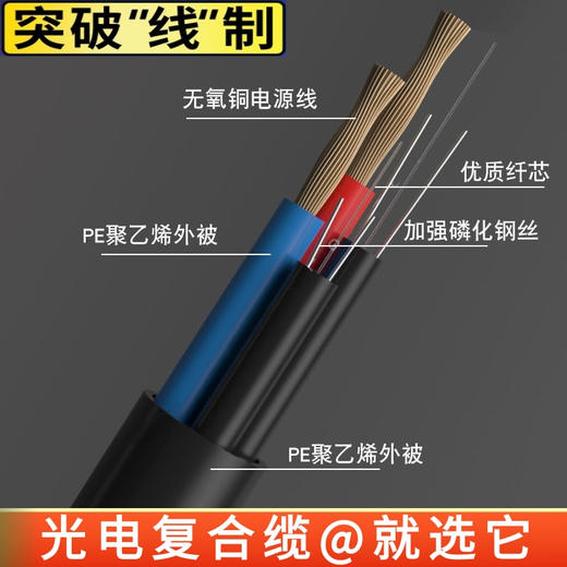 热销【 皮线@光电复合线】  光纤线带电源线2芯1.0 1.5 平方带2芯光纤皮线带纯铜电源线光电光钎一体线光缆带电源室外光缆线监控纯铜光钎光缆铠装架空地埋户外防水晒 商品图1