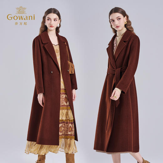 乔万尼2025冬新品气场女王翻领羊毛驼绒混纺H型系带中长款大衣ED4A730 商品图3