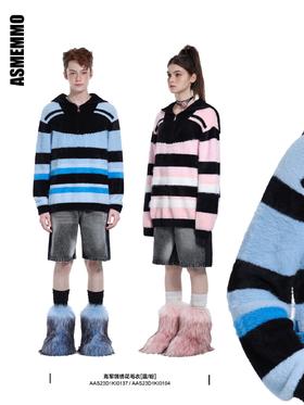 ASMEMMO咦哇•“冬日梦游兔绒”海军领绣花毛衣条纹慵懒风针织衫