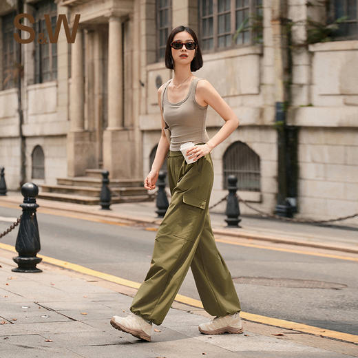 【sw速惟】宽松显瘦松紧腰工装长裤S4AW6166 商品图1