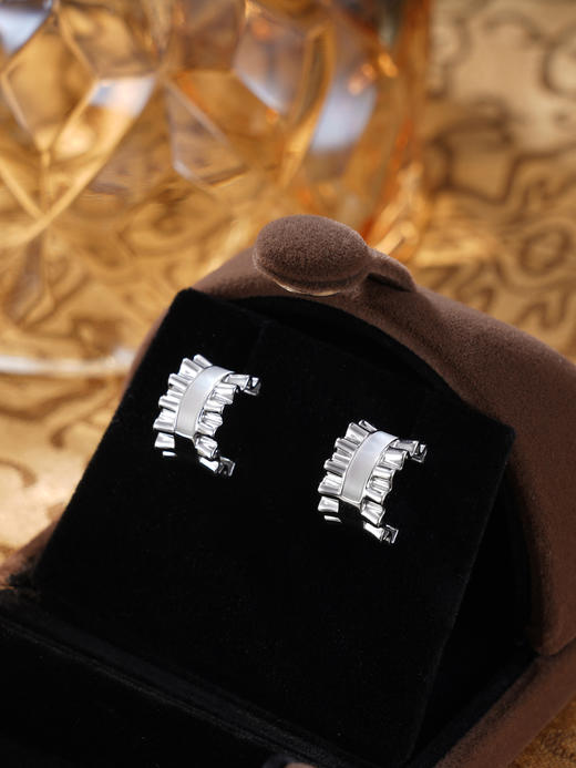 子佩集S925银【花之褶皱】耳钉纯银【AJ01493】原创2半环扣环耳圈2501 商品图1