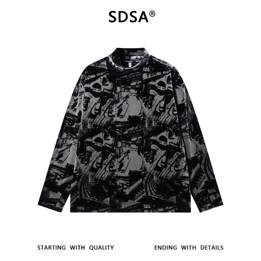 T4995SDSA男士秋冬新款痞帅男装潮牌绒面撞色半高领长袖T恤百搭时尚 商品图1