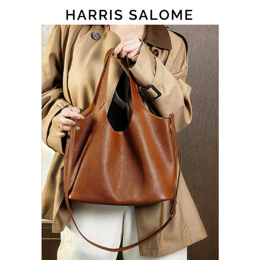 Harris Salome头层牛皮复古大容量通勤单肩斜挎包 商品图3