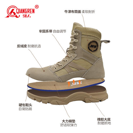 强人3515原厂作战靴男靴新款沙漠靴户外骑行靴耐磨登山靴高帮训练短靴 商品图4