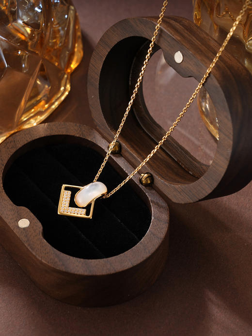 子佩集S925银【暮色朦胧】套链纯银【KK320P】时尚镀金项链白贝母2501 商品图0