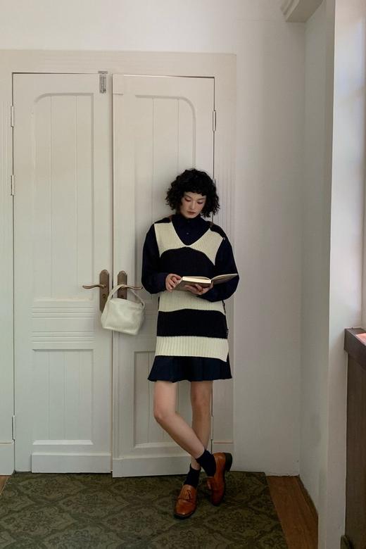 Kai & Kiera 时尚叠穿条纹马甲毛衣两件套连衣裙 21492 商品图5