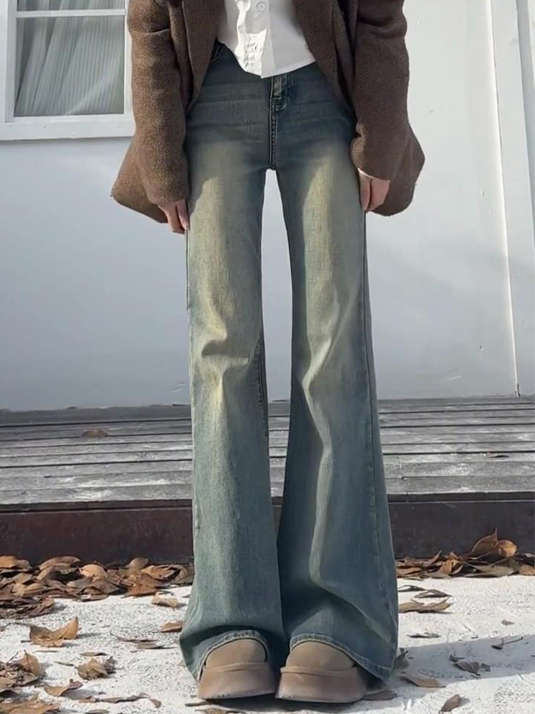 【GZ】无忧购加绒加厚复古蓝女冬季高腰显瘦时尚百搭微喇马蹄裤187-1（截单后3-5天发货）