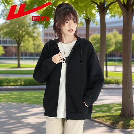 回力连帽卫衣女款2025秋冬新款休闲上衣校园风加绒开衫宽松外套女 商品图6