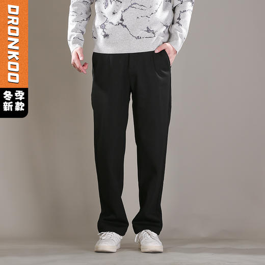 DRONKOO 2025 正常腰前左后右折线加织唛复合绒小直筒厚休闲长裤 商品图0