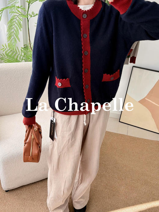 专柜实拍【兔毛/绵羊毛】拉夏贝尔/La Chapelle高级撞色双口袋排扣针织开衫慵懒软糯气质感 商品图3
