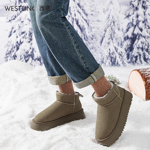 西遇厚底雪地靴女新款冬季休闲短靴增高加厚加绒保暖东北棉鞋P0034261 商品图1