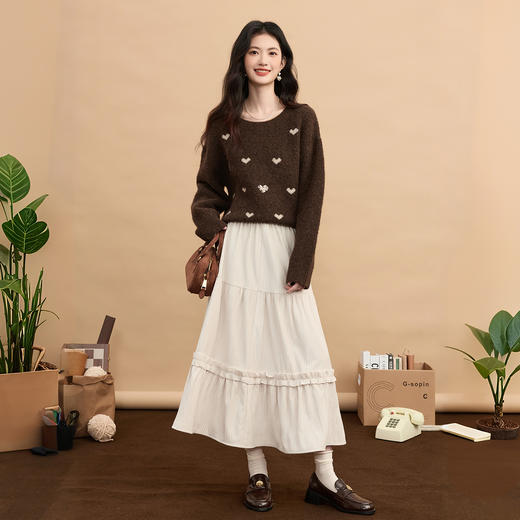 【年货节】熙世界复古风爱心提花毛衣女宽松套头羊毛绒针织上衣2025冬季新款 商品图2