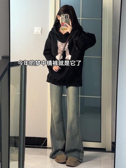 【GZ】无忧购加绒加厚复古蓝女冬季高腰显瘦时尚百搭微喇马蹄裤187-1（截单后3-5天发货） 商品图3