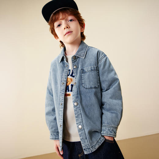 迷你巴拉男童羽绒服儿童翻领牛仔衬衫宝宝外套2025冬新品 商品图2