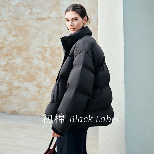 棉仓366615003-【黑标】90白鹅绒立领短款羽绒服女25秋冬宽松龟背设计感外套 商品图0