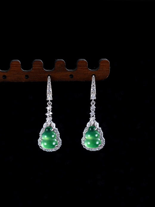 子佩集S925银【福禄情柔】耳环【ES012417】纯银绿玉髓葫芦2502 商品图0