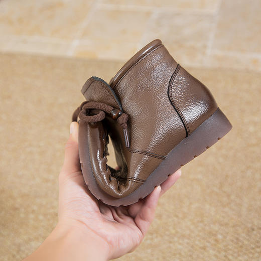 复古手工编织中老年平跟牛筋防滑，保暖短靴女牛皮妈妈棉鞋MLD-85236 商品图3