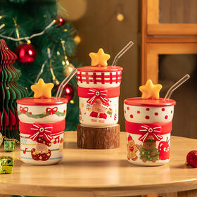 摩登主妇圣诞节礼物带盖马克杯陶瓷杯高颜值女生咖啡杯子吸管水杯