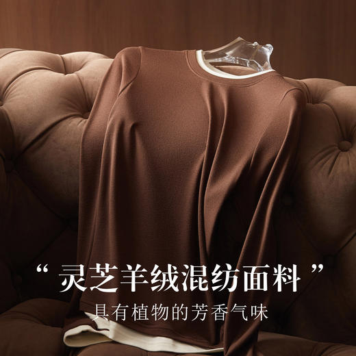 「自」全新升级【铂金会员146/天猫189/差价43】(00636)洛诗琳灵芝山羊绒假两件打底衫2025秋冬圆领撞色保暖上衣女 商品图0